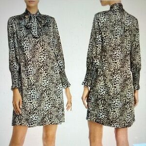 Rebecca Taylor Black and White Animal Print Long Sleeve Dress